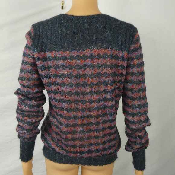 Marc by Marc Jacobs Twinkle Stripe Sweater Zig Zag Fuzzy Metallic Pullover Small - Picture 10 of 10